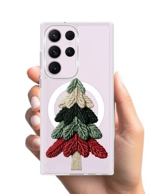 Etui do Samsung Galaxy S23 Ultra z MagSafe przeźroczyste, silikonowe Flexi, Przytulne święta, Dziana choinka