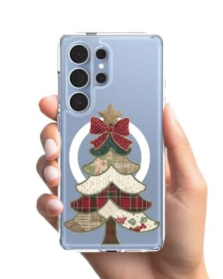 Etui do Samsung Galaxy S25 Ultra z MagSafe przeźroczyste, silikonowe Flexi, Przytulne święta, Kraciasta choinka