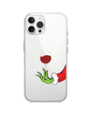 Etui do iPhone 12 Pro Max przeźroczyste, silikonowe Flexi, Zielony psotnik z lampką wina