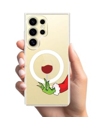 Etui do Samsung Galaxy S24 Ultra z MagSafe przeźroczyste, silikonowe Flexi, Zielony psotnik z lampką wina