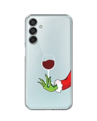 Etui do Samsung Galaxy M15 5G przeźroczyste, silikonowe Flexi, Zielony psotnik z lampką wina