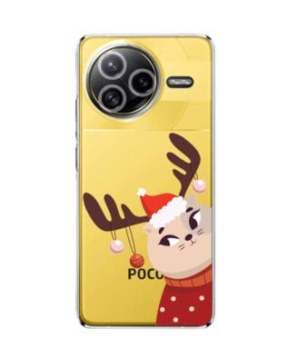 Etui do Xiaomi POCO F7 Ultra przeźroczyste, silikonowe Flexi, Kotek przebrany za reniferka