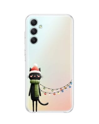 Etui do Samsung Galaxy A34 5G przeźroczyste, silikonowe Flexi, Przytulne święta, Kot przebrany za elfa