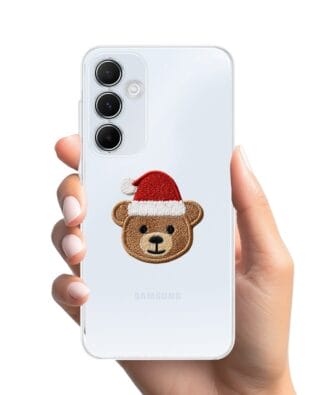 Etui do Samsung Galaxy A55 5G przeźroczyste, silikonowe Flexi, Przytulne święta, Miś mikołajek