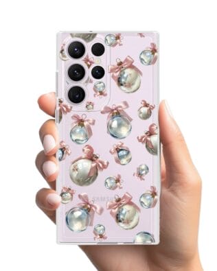 Etui do Samsung Galaxy S23 Ultra przeźroczyste, silikonowe Flexi, Przytulne święta, Pastelowe bombki