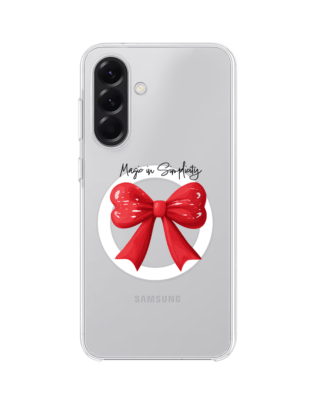 Etui do Samsung Galaxy A56 5G z MagSafe przeźroczyste, silikonowe Flexi, Przytulne święta, Czerwona kokarda