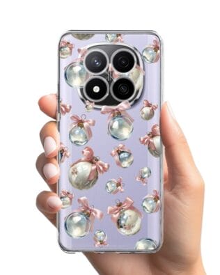 Etui do Xiaomi Redmi Note 14 Pro 4G przeźroczyste, silikonowe Flexi, Przytulne święta, Pastelowe bombki