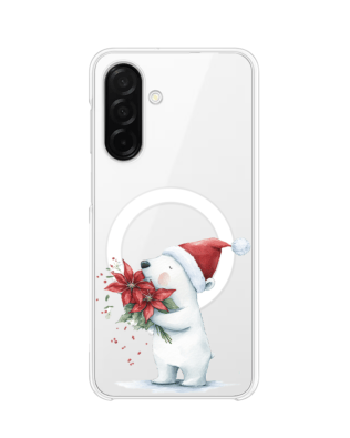 Etui do Samsung Galaxy A26 5G z MagSafe przeźroczyste, silikonowe Flexi, Przytulne święta, Miś świąteczny