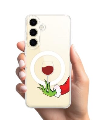 Etui do Samsung Galaxy S24 z MagSafe przeźroczyste, silikonowe Flexi, Zielony psotnik z lampką wina