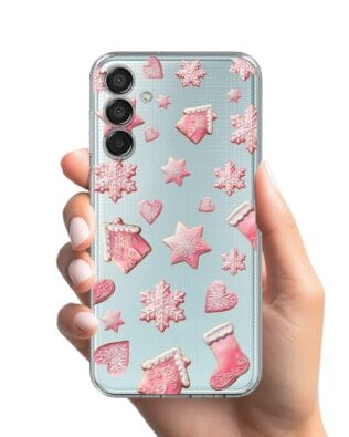Etui do Samsung Galaxy M15 5G przeźroczyste, silikonowe Flexi, Przytulne święta, Różowe pierniczki
