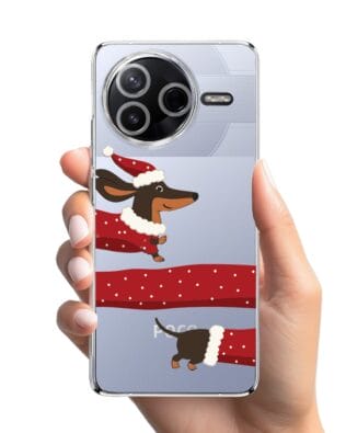 Etui do Xiaomi POCO F7 Pro przeźroczyste, silikonowe Flexi, Przytulne święta, świąteczny jamnik