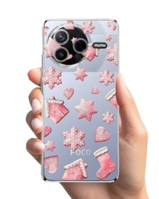 Etui do Xiaomi POCO F7 Pro przeźroczyste, silikonowe Flexi, Przytulne święta, Różowe pierniczki