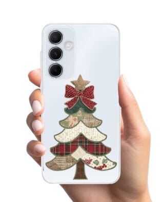 Etui do Samsung Galaxy A35 5G przeźroczyste, silikonowe Flexi, Przytulne święta, Kraciasta choinka