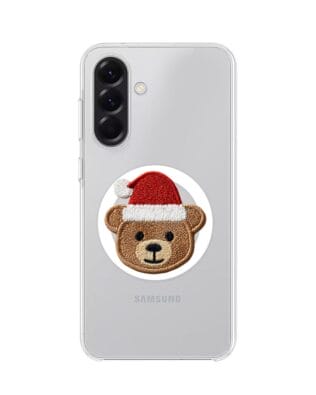 Etui do Samsung Galaxy A56 5G z MagSafe przeźroczyste, silikonowe Flexi, Przytulne święta, Miś mikołajek