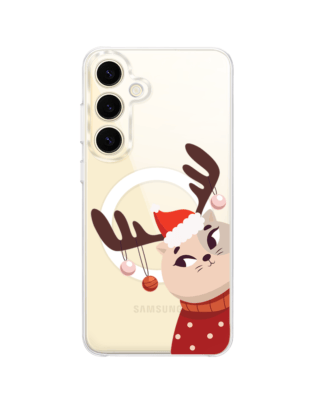 Etui do Samsung Galaxy S24 z MagSafe przeźroczyste, silikonowe Flexi, Kotek przebrany za reniferka