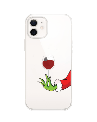 Etui do iPhone 12 Mini przeźroczyste, silikonowe Flexi, zielony psotnik z lampką wina