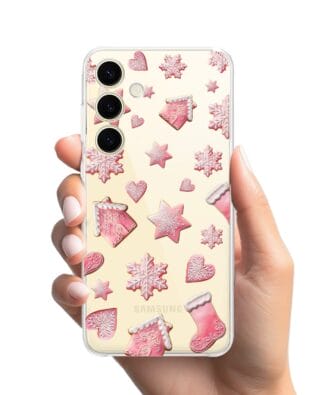 Etui do Samsung Galaxy S24 przeźroczyste, silikonowe Flexi, Przytulne święta, Różowe pierniczki