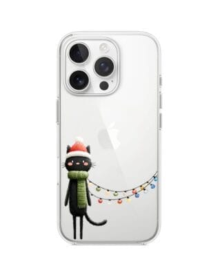 Etui do iPhone 13 Pro Max przeźroczyste, silikonowe Flexi, Przytulne święta, Kot przebrany za elfa