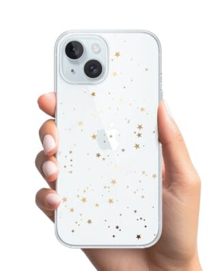 Etui do iPhone 15 przeźroczyste, silikonowe Flexi, Zimowa magia, Złote gwiazdki