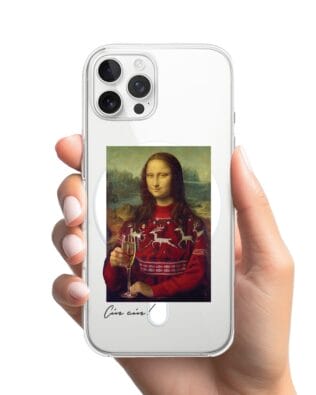 Etui do iPhone 12 Pro Max z MagSafe przeźroczyste, silikonowe Flexi, Mona Lisa z szampanem