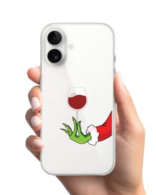 Etui do iPhone 16 Plus, zielony psotnik z lampką wina, przeźroczyste