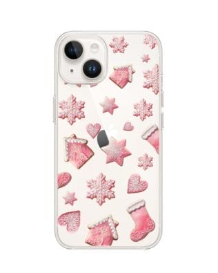 Etui do iPhone 13 Mini przeźroczyste, silikonowe Flexi, Przytulne święta, Różowe pierniczki