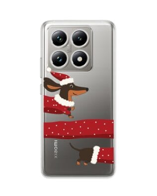 Etui do Xiaomi 14T Pro przeźroczyste, silikonowe Flexi, Przytulne święta, świąteczny jamnik