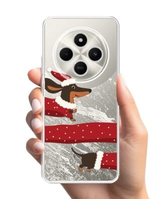 Etui do Xiaomi POCO C75 przeźroczyste, silikonowe Flexi, Przytulne święta, świąteczny jamnik