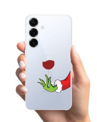 Etui do Samsung Galaxy S25 Plus przeźroczyste, silikonowe Flexi, Zielony psotnik z lampką wina