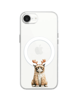 Etui do iPhone 16e z MagSafe przeźroczyste, silikonowe Flexi, Przytulne święta, Kot który nie chciał być reniferem