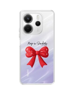 Etui do Xiaomi Redmi Note 14 5G przeźroczyste, silikonowe Flexi, Przytulne święta, Czerwona kokarda