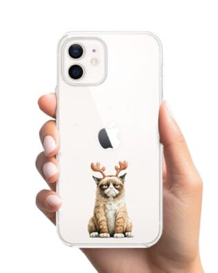 Etui do iPhone 12 Mini przeźroczyste, silikonowe Flexi, Przytulne święta, Kot który nie chciał być reniferem