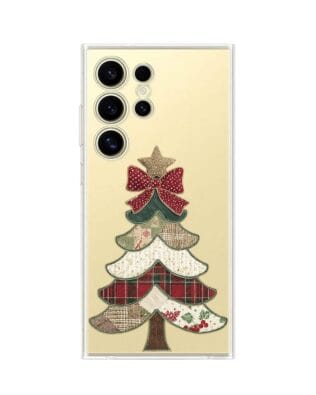 Etui do Samsung Galaxy S24 Ultra przeźroczyste, silikonowe Flexi, Przytulne święta, Kraciasta choinka