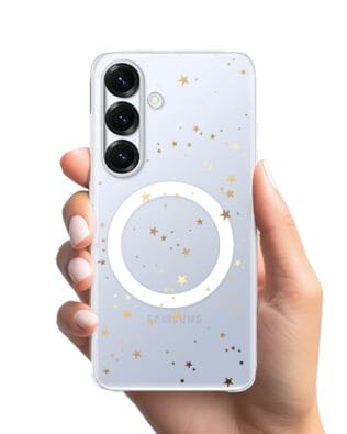 Etui do Samsung Galaxy S25 Plus z MagSafe przeźroczyste, silikonowe Flexi, Zimowa magia, Złote gwiazdki