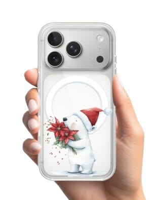 Etui do iPhone 17 Pro z MagSafe przeźroczyste, silikonowe Flexi, Przytulne święta, Miś świąteczny