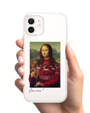 Etui do iPhone 12 Mini przeźroczyste, silikonowe Flexi, świąteczna Mona Lisa z szampanem