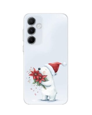 Etui do Samsung Galaxy A55 5G przeźroczyste, silikonowe Flexi, Przytulne święta, Miś świąteczny