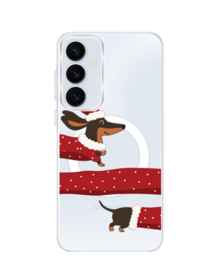 Etui do Samsung Galaxy A55 5G z MagSafe przeźroczyste, silikonowe Flexi, Przytulne święta, świąteczny jamnik