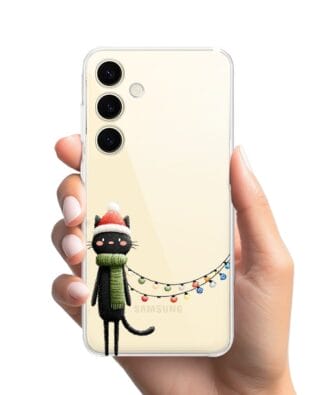Etui do Samsung Galaxy S24 Plus przeźroczyste, silikonowe Flexi, Przytulne święta, Kot przebrany za elfa