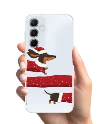 Etui do Samsung Galaxy A55 5G przeźroczyste, silikonowe Flexi, Przytulne święta, świąteczny jamnik