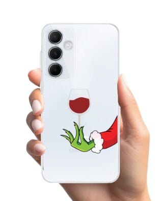 Etui do Samsung Galaxy A55 5G przeźroczyste, silikonowe Flexi, Zielony psotnik z lampką wina