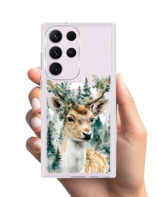 Etui do Samsung Galaxy S23 Ultra z MagSafe przeźroczyste, silikonowe Flexi, Przytulne święta, Leśny jelonek