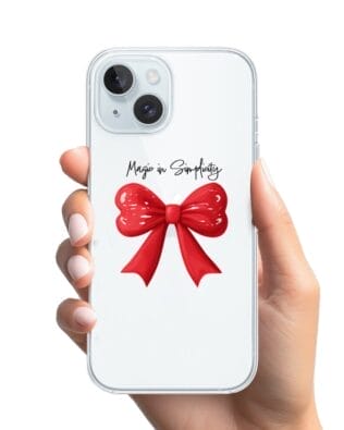 Etui do iPhone 15 Plus przeźroczyste, silikonowe Flexi, Przytulne święta, Czerwona kokarda