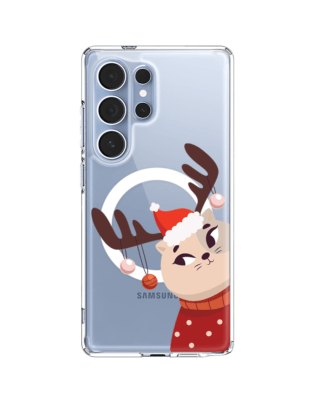 Etui do Samsung Galaxy S25 Ultra z MagSafe przeźroczyste, silikonowe Flexi, Kotek przebrany za reniferka