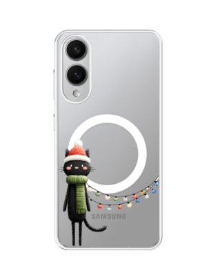 Etui do Samsung Galaxy S25 Edge z MagSafe przeźroczyste, silikonowe Flexi, Przytulne święta, Kot przebrany za elfa