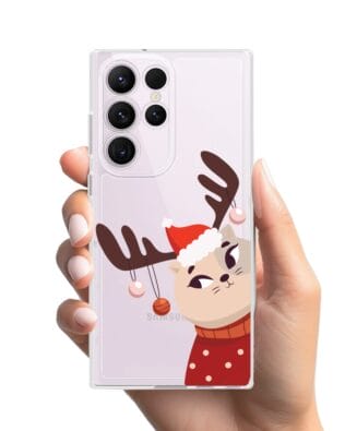 Etui do Samsung Galaxy S23 Ultra przeźroczyste, silikonowe Flexi, Kotek przebrany za reniferka