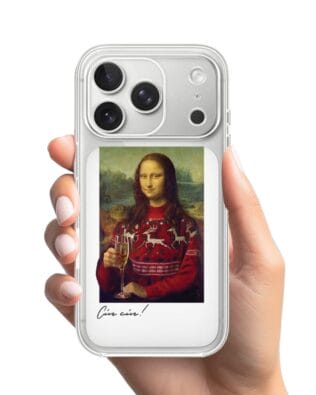 Etui do iPhone 17 Pro przeźroczyste, silikonowe Flexi, Mona Lisa z szampanem