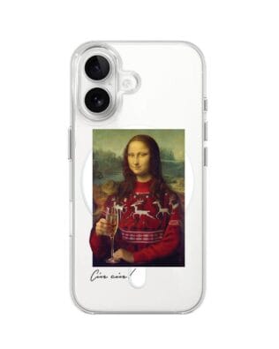 Etui do iPhone 16 Plus z MagSafe przeźroczyste, silikonowe Flexi, Mona Lisa z szampanem