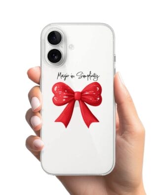 Etui do iPhone 16 przeźroczyste, silikonowe Flexi, Przytulne święta, Czerwona kokarda