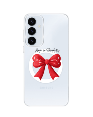 Etui do Samsung Galaxy A35 5G z MagSafe przeźroczyste, silikonowe Flexi, Przytulne święta, Czerwona kokarda